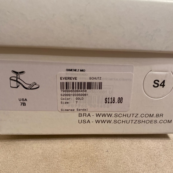 SCHUTZ Gimenez Mid Cork Heel Sandal Gold Size 7 New In Box - Picture 7 of 7
